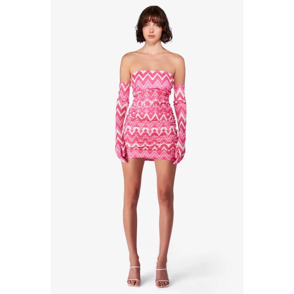 NWOT Revolve Miscreants Pink Aztec Cupid Mini Dress & Gloves Size UK 10 / US 4